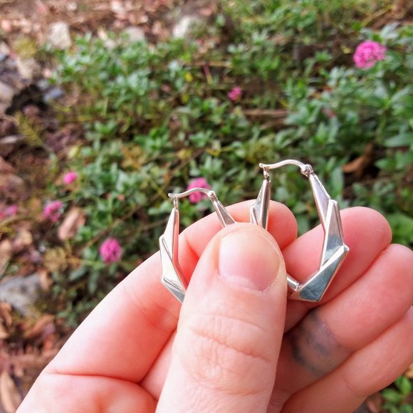 Sterling Silver Art-Deco Hoop Earrings - Picture 7 of 7